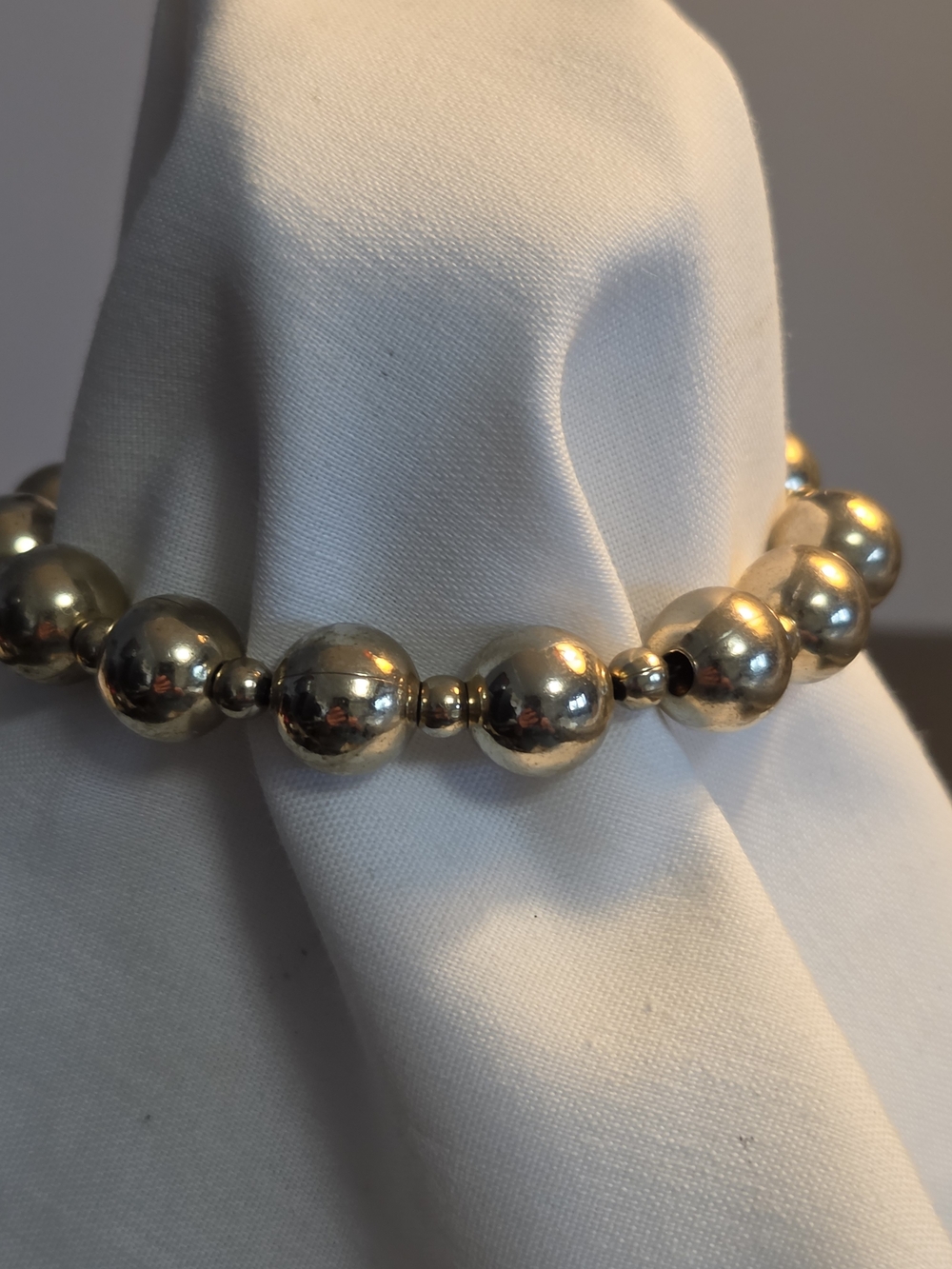 Vtg Monet Polished Gold-Tone Ball On Chain Beaded Bracelet with Safety Link